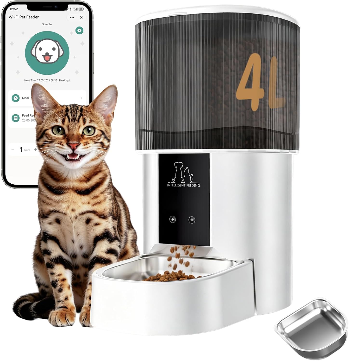 2.4G WiFi Automatic Cat Feeder, 4L/17 Cups Smart Food Dispenser