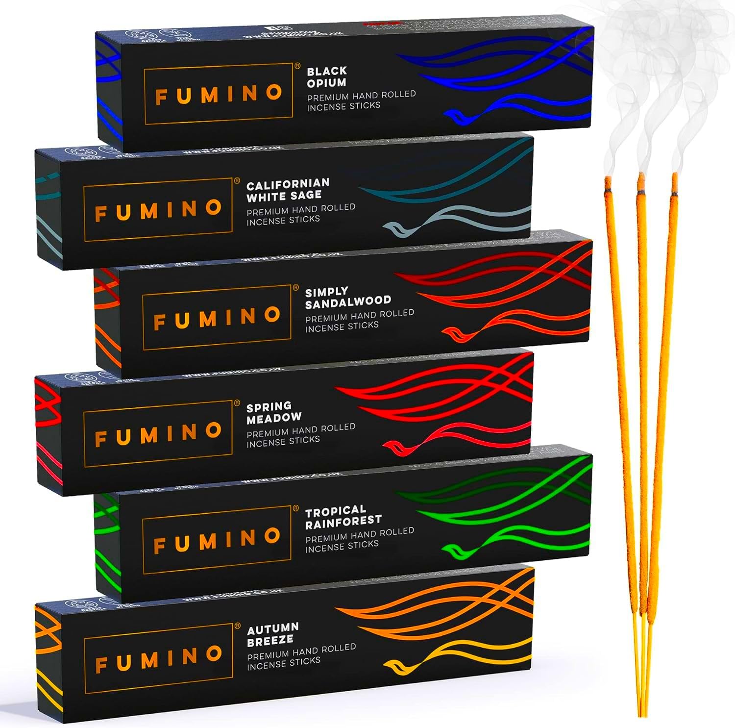 Incense Sticks Fumino Fresh Handmade Multipack Essentials Bundle 6 Boxes 84 Pieces (3oz) Masala Agarbatti Joss Scent Fragrance for Relaxation and Meditation, Home and House Decor