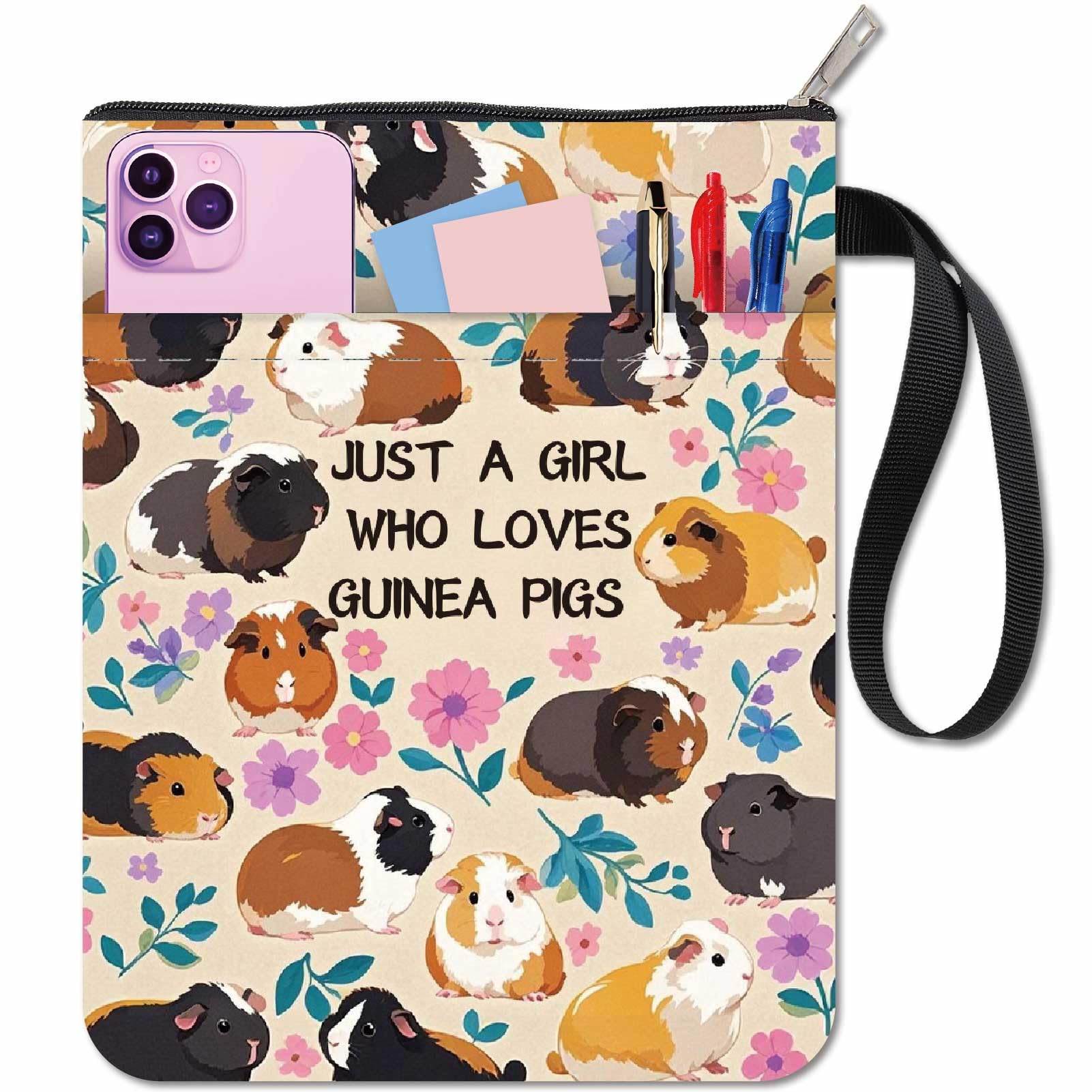CRASPIRE Animal Book Covers Guinea Pig Zipper Book Sleeve Flower Book Protector for Paperbacks Washable Fabric Cloth Book Cover Pouch Bag Extra Sleeve Pocket for Book Lovers Classmate Gifts
