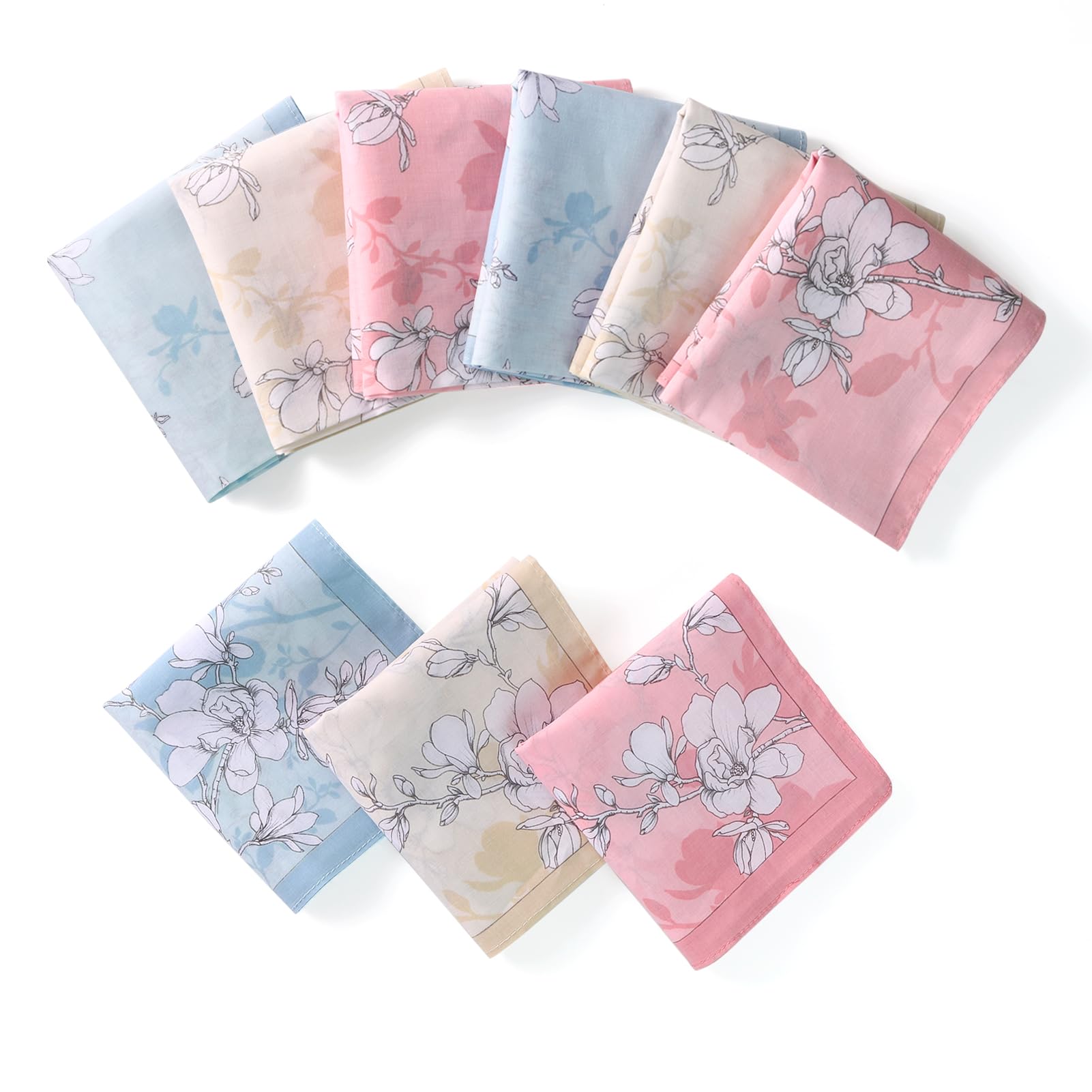 HOULIFE Mouchoir Tissu - Mouchoirs en Tissu Femme, Grands Mouchoirs Tissus en Pur Coton Peigné Motif Fleur Doux pour Mariage Usage Quotidien, Lot de 6/12 Pièces, 45x45cm, Fleur 1