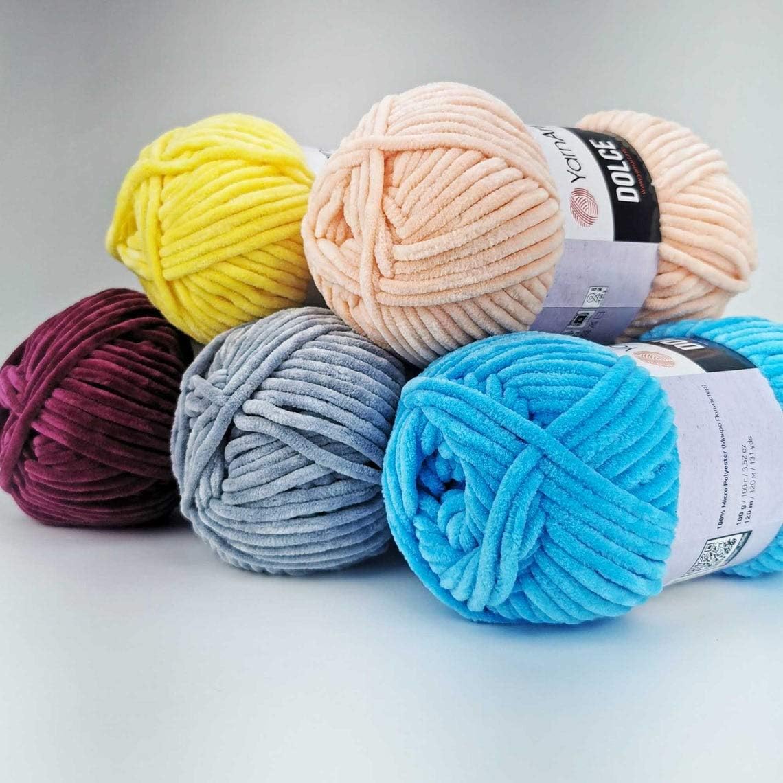 Yarn Art Dolce Yarn 100% MicroPolyester Lot of 2 skn 264 Yards 2x100gram Super Bulky :6 Baby Chenille Yarn (744 Lilac)