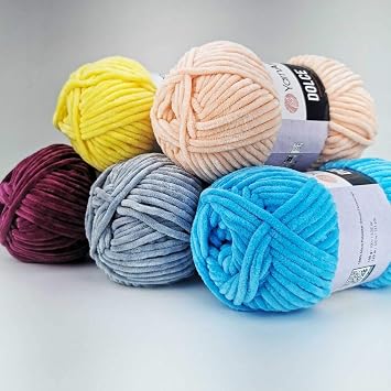 YarnArt Dolce Yarn 100% MicroPolyester Lot of 2 skn 264 Yards 2x100gram Super Bulky :6 Baby Chenille Yarn (758 Light Blue)