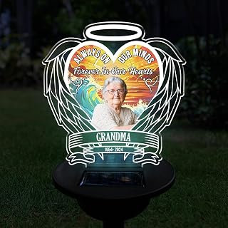 Wrappiness Personalized Memorial Solar Light - Always On Our Minds Forever in Our Hearts, Custom Photo Garden Memorial for Loss of Loved Ones, Butterfly Sympathy Gifts (A06)