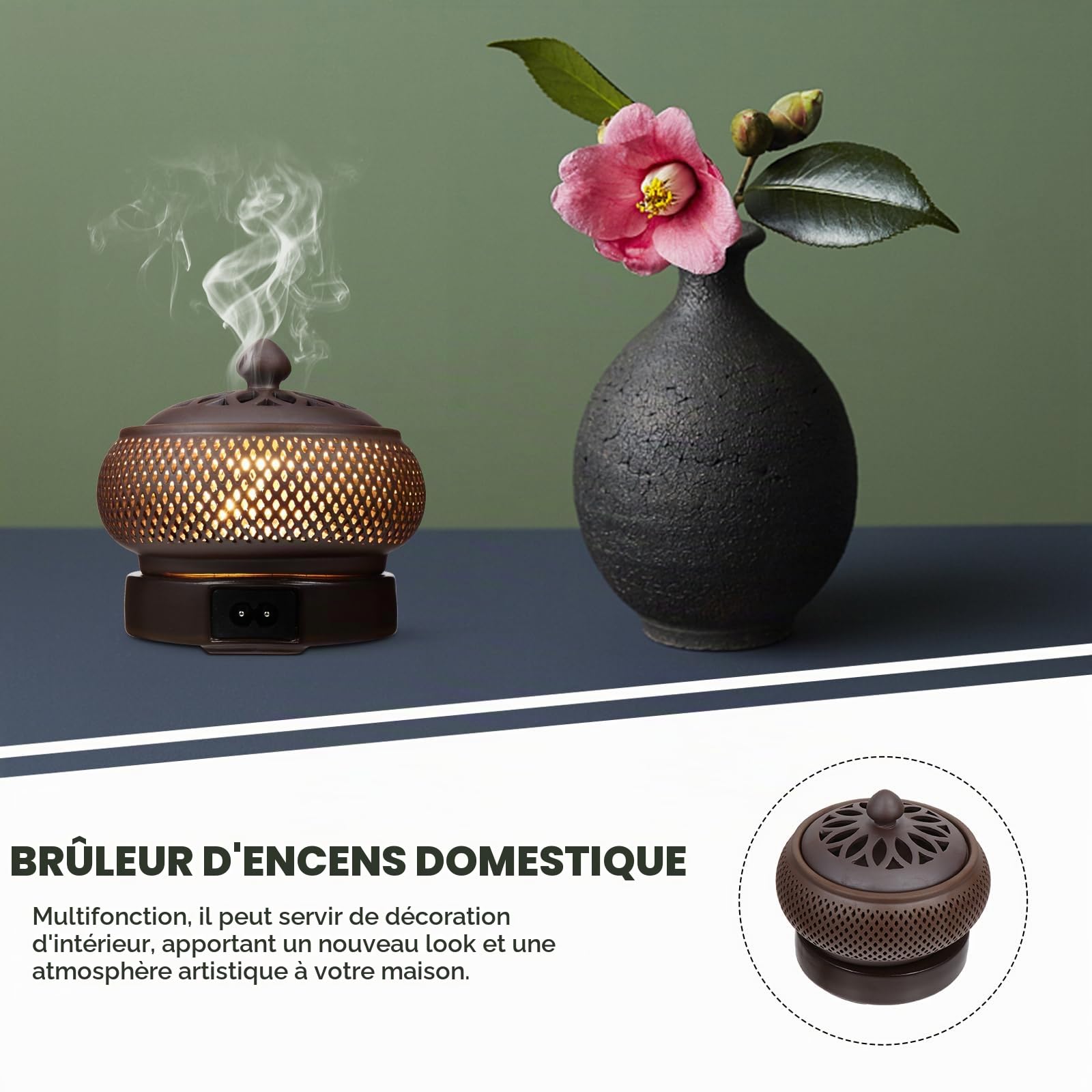 Doitool BrûLeur D'Encens ÉLectrique avec Minuterie Et RéGlage De La TempéRature Encensoir pour Salon Bureau HôTel DéCoration Portable 4.72X4.72X4.13In