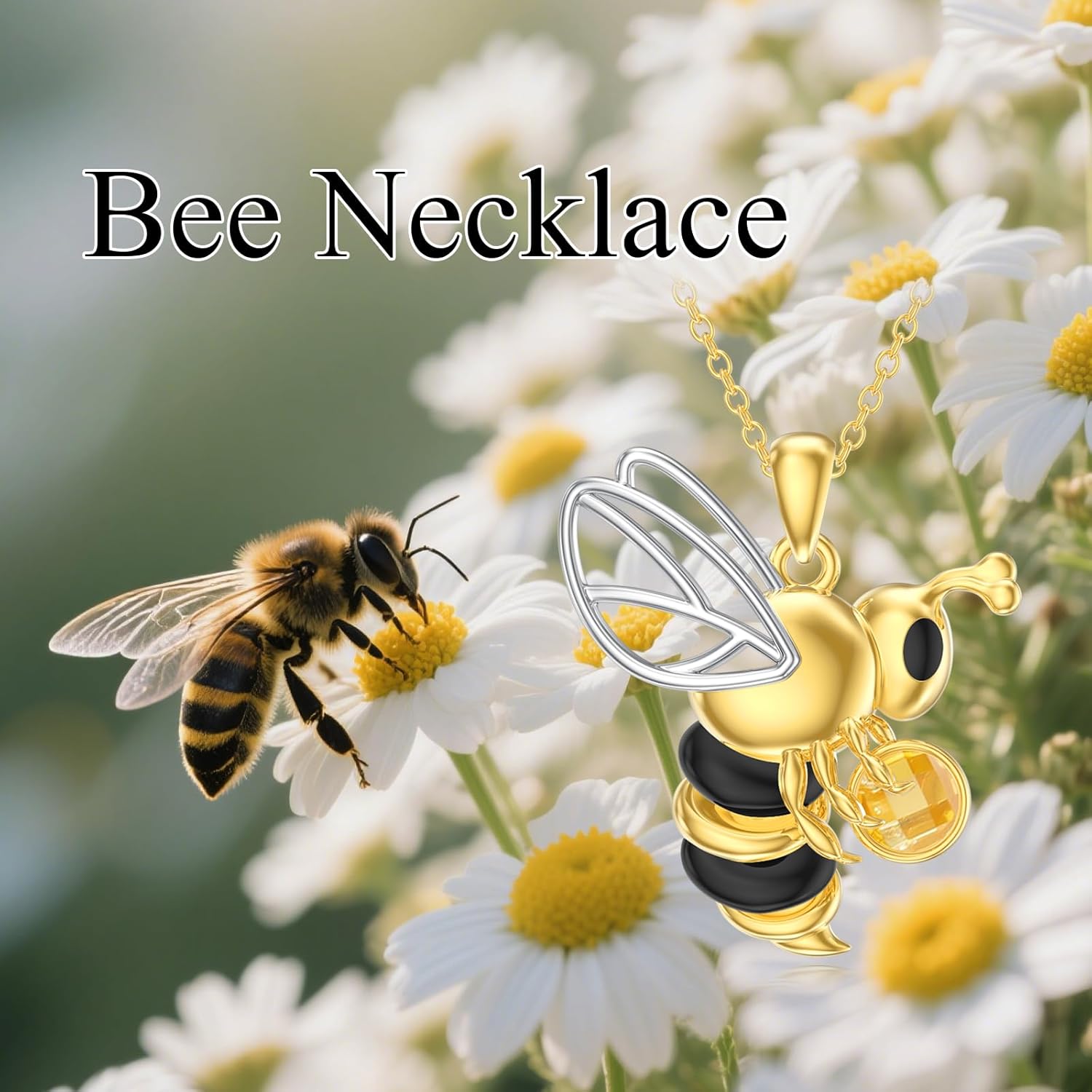 LONAGO Honey Bee Pendant Necklace for Women 14K Gold Plated 925 Sterling Silver Bee Necklaces with Citrine CZ Jewelllery Mother’s Day Gifts for Mom Her Wife - Image 6