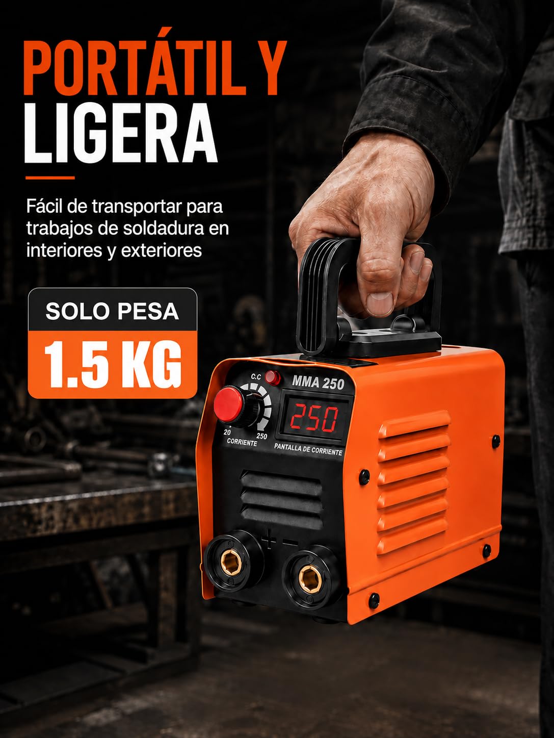Regun Mini Soldador Inverter 250A, MMA IGBT, Pantalla LED