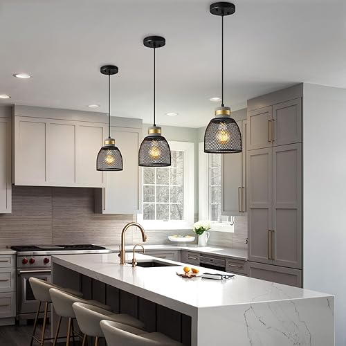 Miniatura 5 de ADCTHOME Lámpara colgante industrial moderna con hormigón y metal negro, lámpara colgante negra para isla de cocina para dormitorio, comedor,