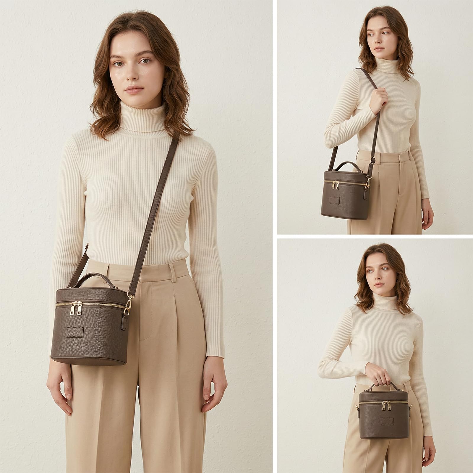 Kosmetiktasche Damen, Make Up Tasche für Frauen – Leder Vanity Case mit herausnehmbarer Trennwand, Waschbare Fächer