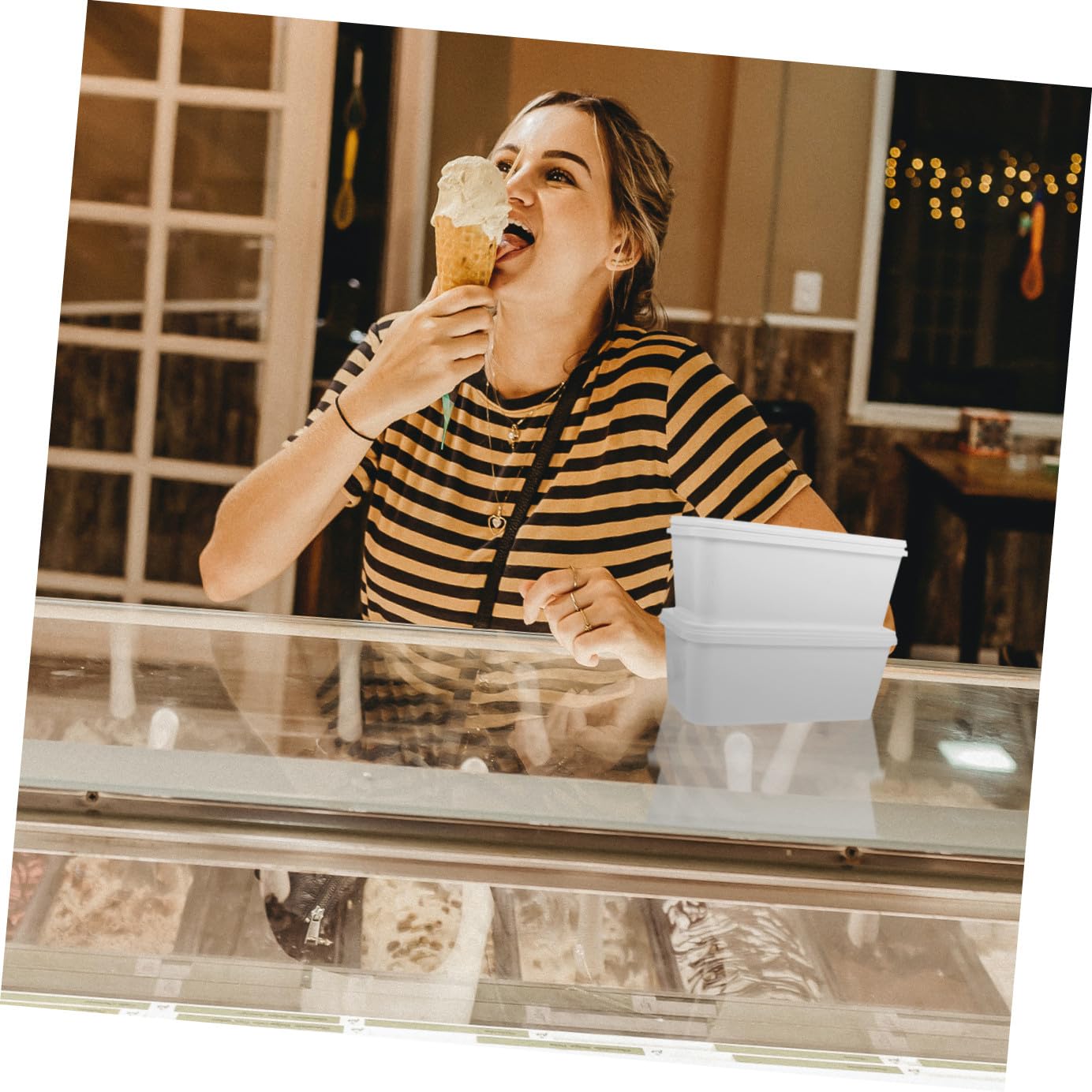 SUPVOX Contenitori Ermetici per Gelato in Plastica 3 Litri Coperchio 2 Pezzi, Vaschetta Impilabile per Congelatore, per Dessert e Conservazione Alimenti Domestica e Commerciale