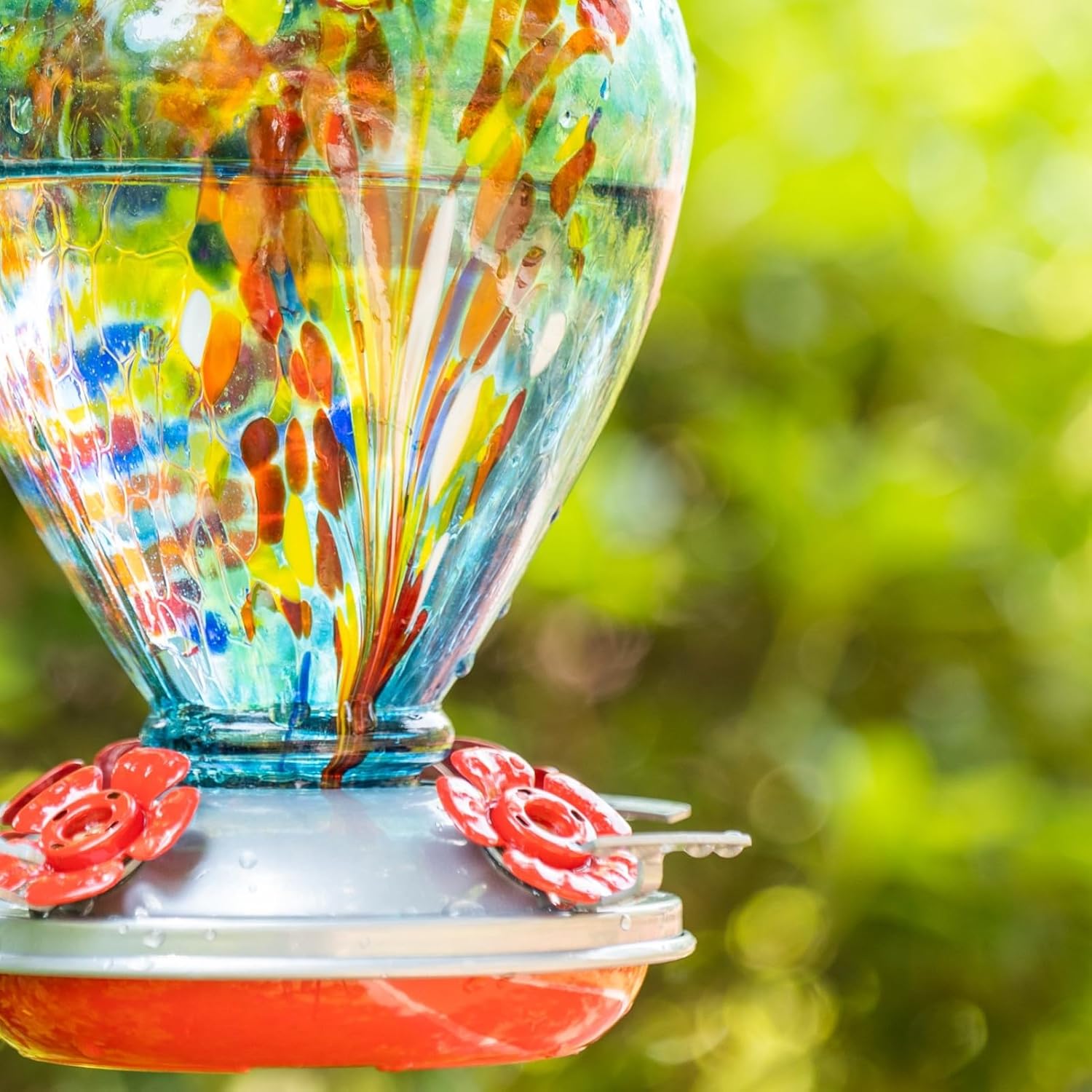 Muse Garden Gifts for Women Glass Hummingbird Feeder for Outdoors Hanging, Mother‘s Day Christmas Valentine Hummingbird Gifts for Women Mom, Ant Moat Included, 2 Pack, Turquoise and Comet