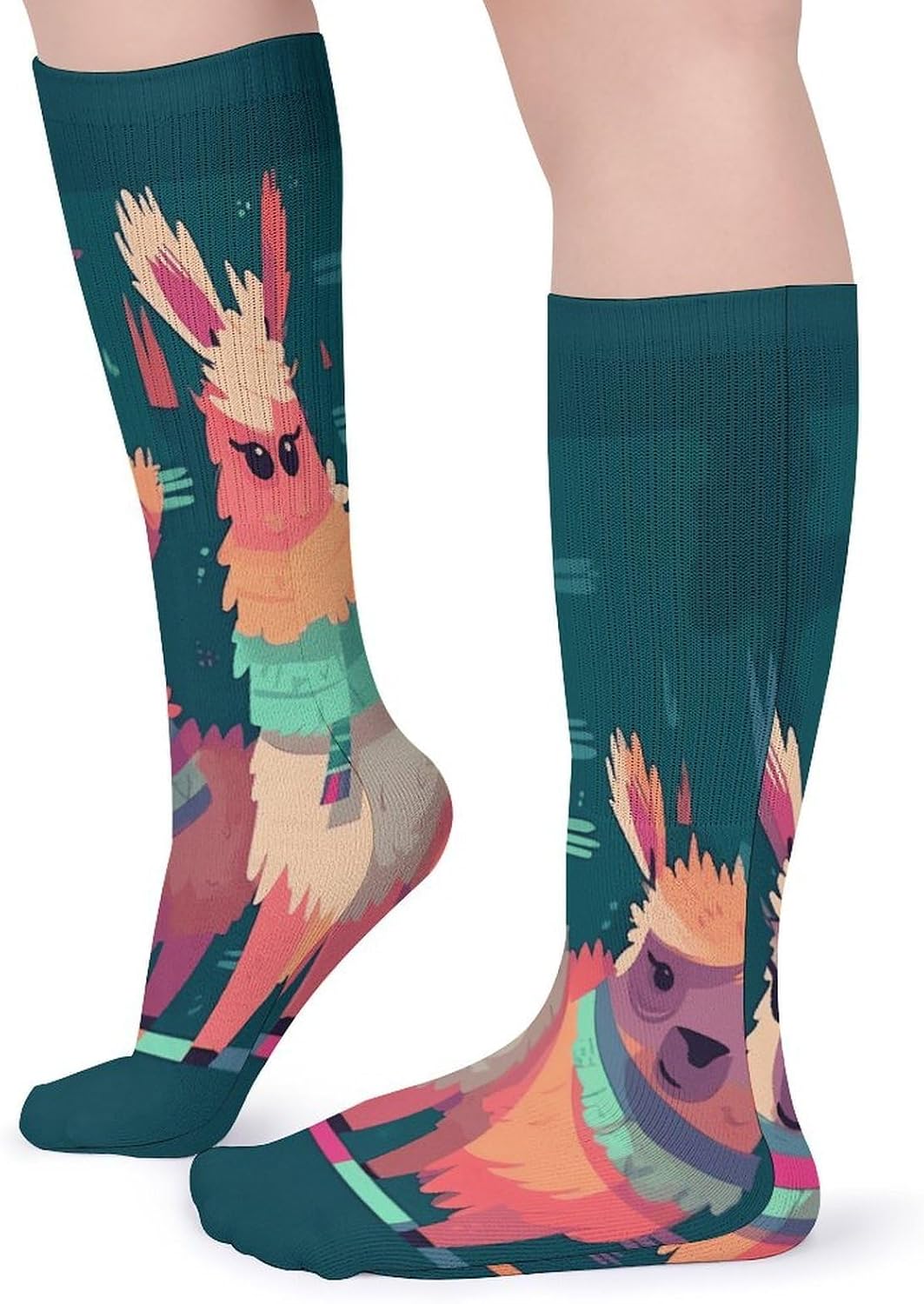 Cute Llama Cartoon Crew Socks Cozy Casual Calf Socks Lightweight Long Work Sock Breathable Athletic Sock for Hiking Sports Running 5 Pairs