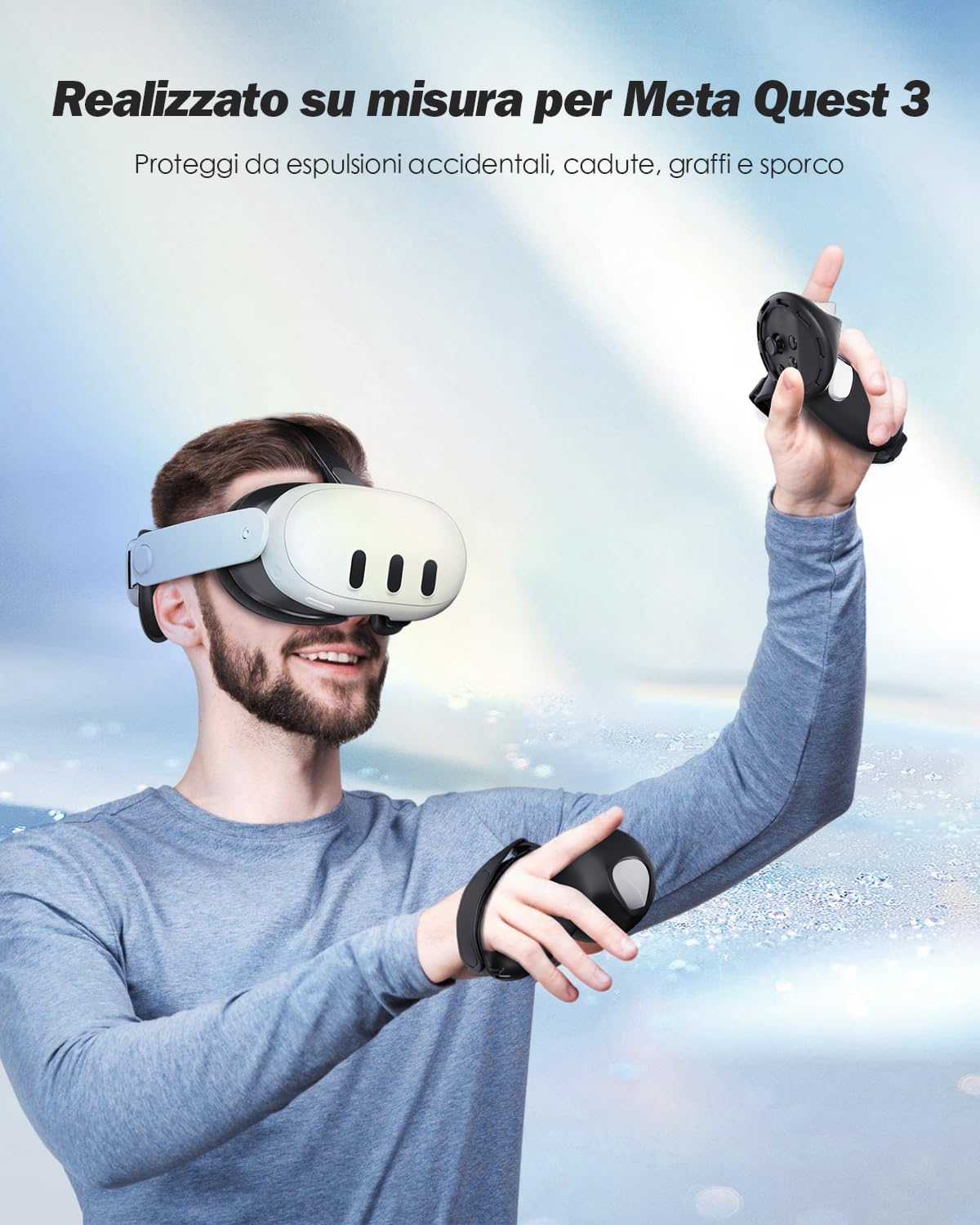 SUPERUS Aggiornate Coperture per Impugnature Controller per Meta Quest 3S/Quest 3 Accessori, Costruzione Interamente in Silicone, con Protezione di Apertura della Batteria e Cinturino alla Caviglia