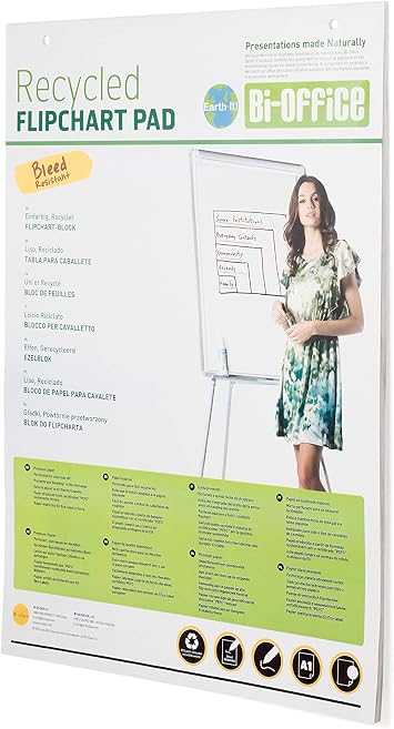Bi-Office Earth-it Flipchart Pad, Plain, 40 Sheets - 55 gr/m², A1 [Pack of 5]