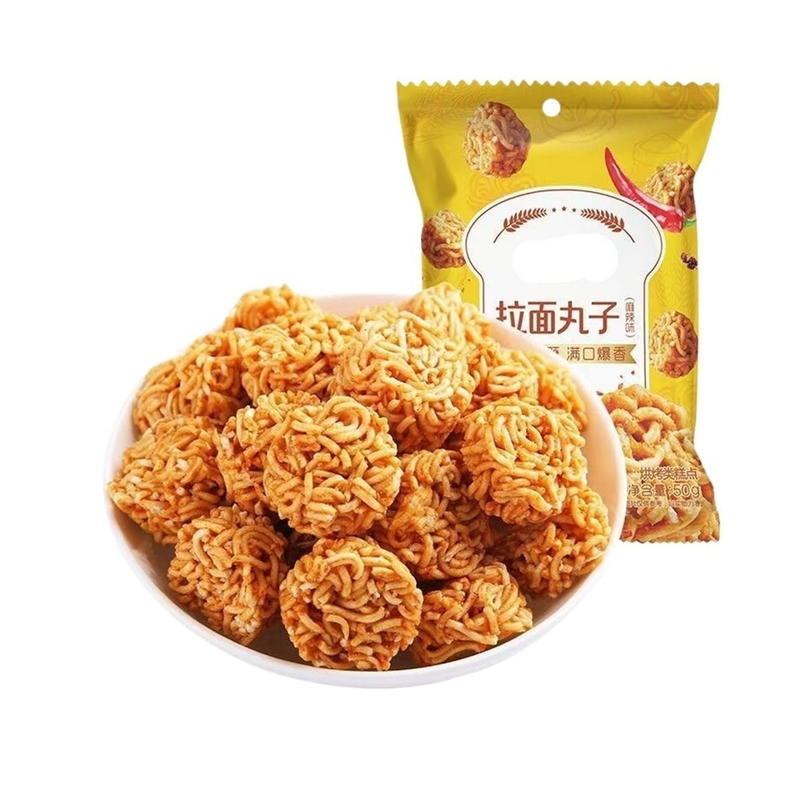 Noodles croccanti con polpette di ramen da 50 g: croccanti e ricchi di sapore, lo snack perfetto for soddisfare le tue voglie(10bag)