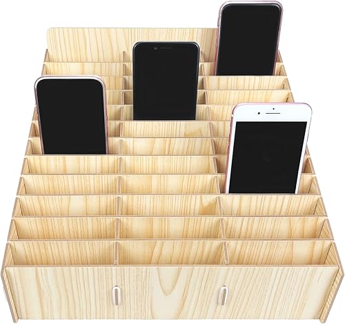 Hejall Wooden Desktop Storage Box Mobile Phone Management Storage Box Creative Desktop Office Meeting Finishing Grid Multi Cell Phone Rack Display