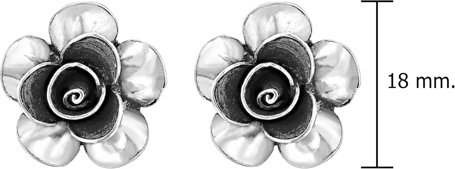 AeraVida Lustrous Magnolia Flower in Bloom Sterling Silver Stud Earrings | Minimalist Stud Earrings for women | Flower Stud Earrings | Chic Stud Earrings | Gift for Daughter