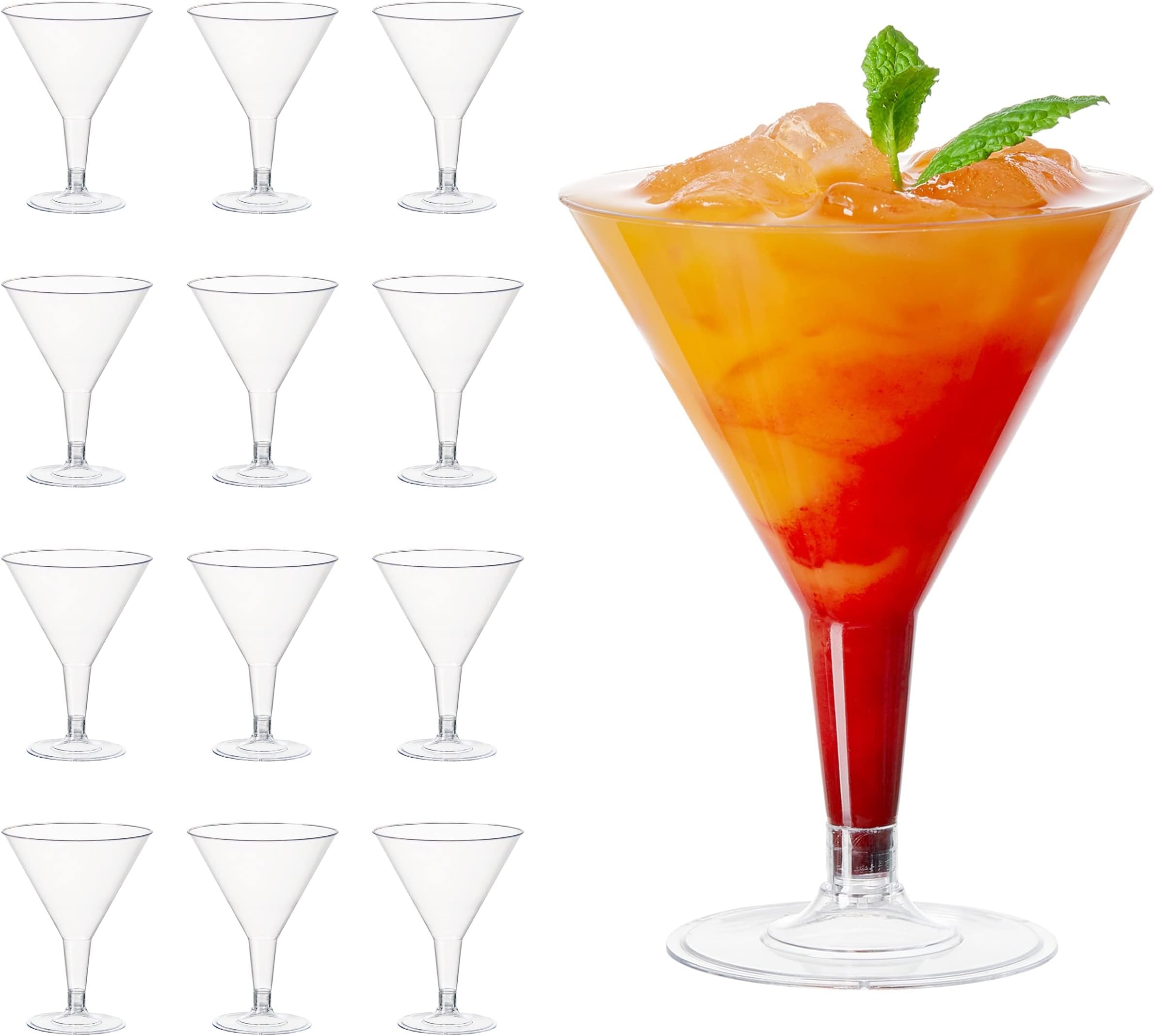 BIGTHREE Plastic Martini Cocktail Glasses, 12 Pcs Reusable Cocktail Glasses, Elegant, Sturdy Clear Party Cocktail Dessert Shooters Drinkware for Wedding Birthday Garden Parties
