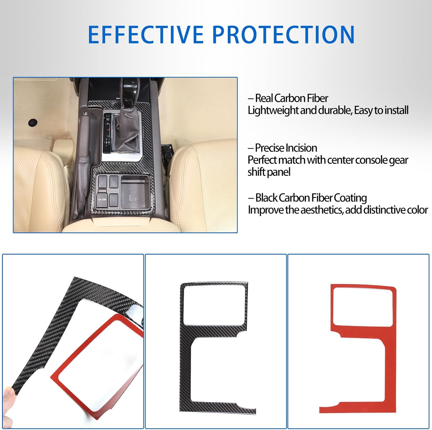 Soft Carbon Fiber Gear Shift Panel Trim Cover Fit for Toyota Land Cruiser Prado FJ150 150 2010-2017, Center Console Gear Shift Anti-Scratch Panel Protector Decoration(Gear Shift Panel, Black)