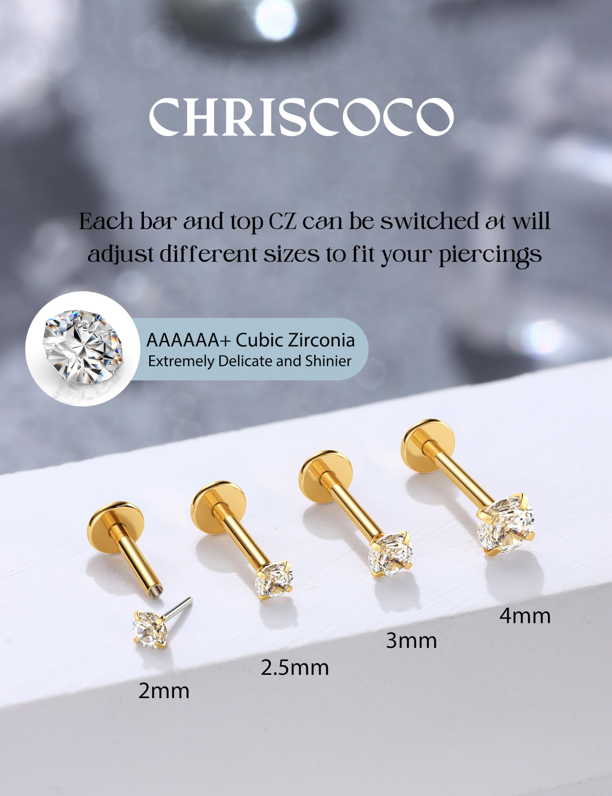 Chriscoco 4-8 sztuk G23 Titan Helix piercing do nosa, wargi, tragus, conch, labret, meduza, złoty, srebrny, do chrząstki, 16 g/18 g/20 g