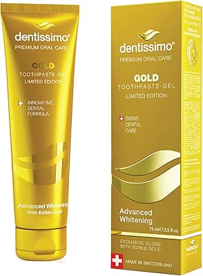 Dentissimo Gold Advanced Whitening Gel Toothpaste with Fluoride, Premium Swiss Oral Care, 2.5 Fluid Ounces, Made in Italy