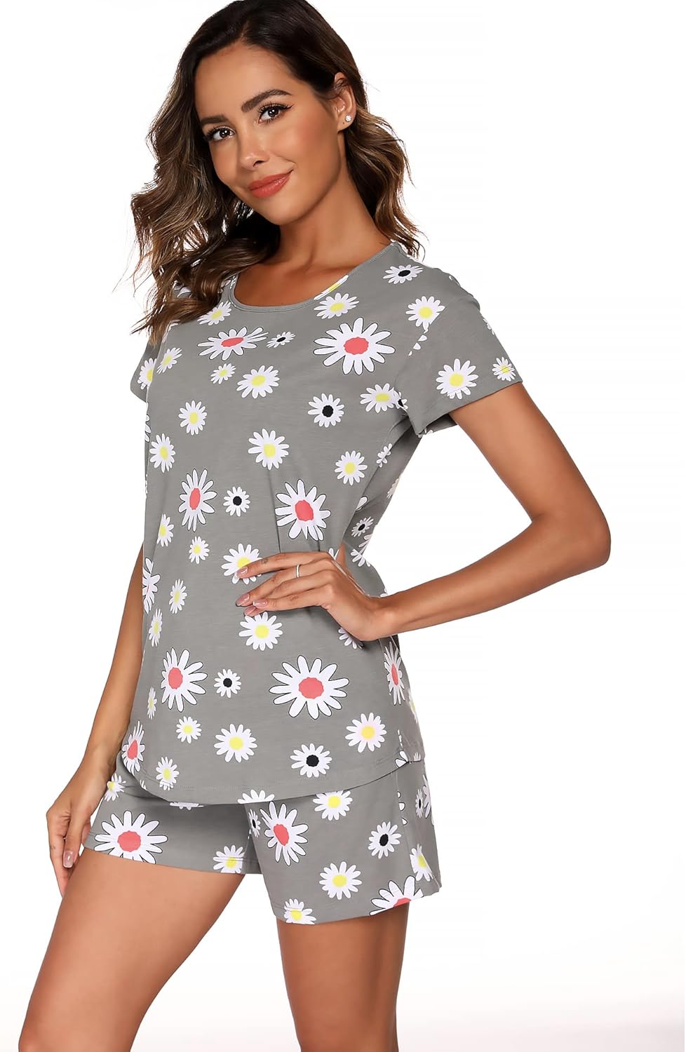 ENJOYNIGHT Womens Pajama Shorts Sets Cotton Pjs Summer Cute Sleepwear with Pockets - Image 3