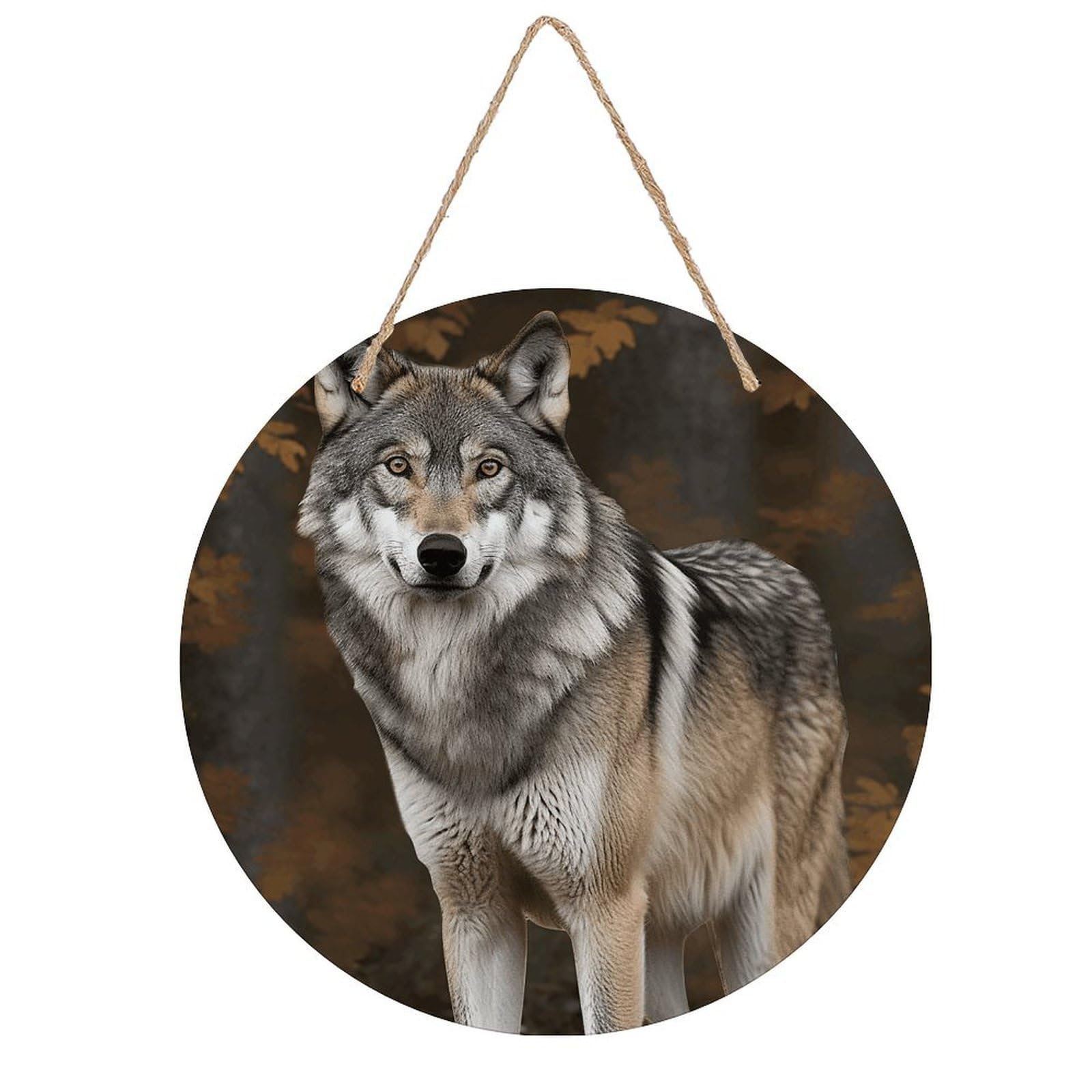 VstaDank Wild Wild Gray Wolf Wooden Wall Art Decor Round Wood Plaque Wooden Door Hanger Sign with Hole And Hanger Rope Trend Wood Decorative Paintings for Home Outdoor Indoor 7.87 Inch