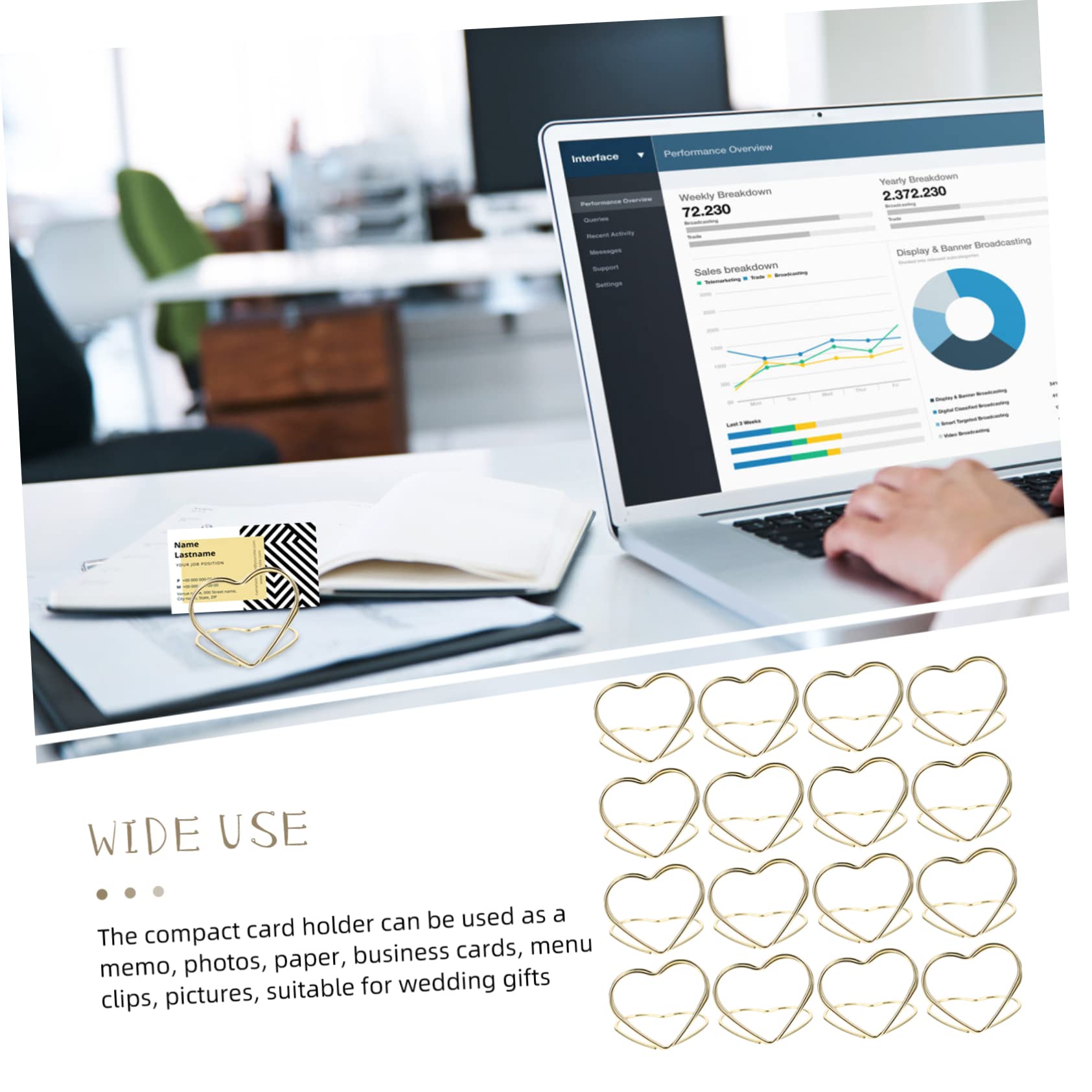 FUNOMOCYA 20pcs Heart Shaped Metal Clips for Business Cards Photos Decorative Table Card Holders Unique DIY Party Supplies Memo Stands for Events