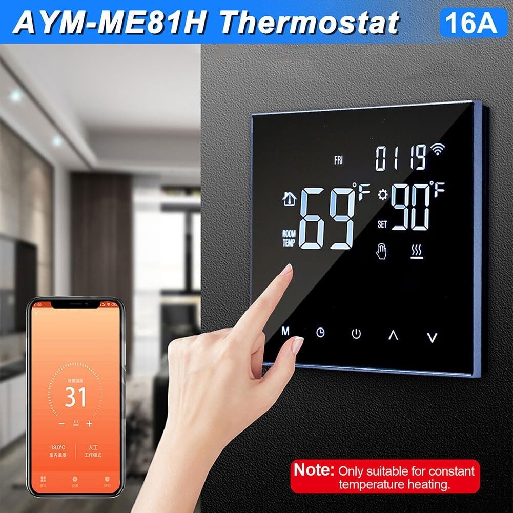 Wi-Fi-Thermostat für Wasser-Fußbodenheizung, intelligente Fußbodenheizung, Wandkessel, LCD-Temperatur, Sprachsteuerung (weiß)