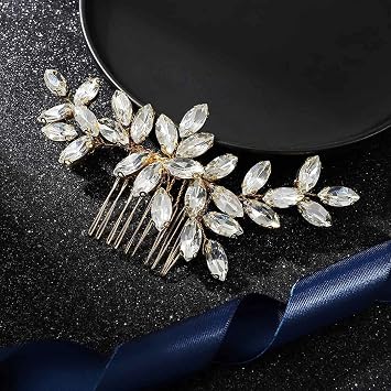 Crystal Bride Wedding Hair Comb Gold Rhinestone Bridal Hair Clip Sparkly Hair Piece Gem Hair Accessories for Women and Girls Gold