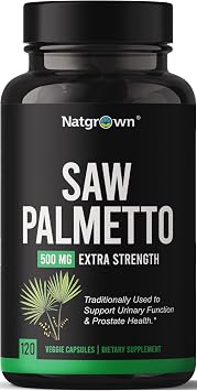 Natgrown Saw Palmetto for Men 500mg Prostate Health Supplement with DHT Blocker for Hair Loss & Urinary Flow 120 Vegan Capsules Non-GMO, Gluten-Free
