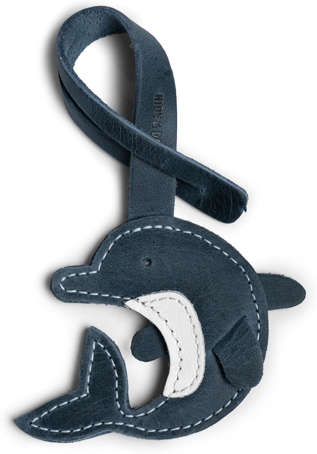 Hide & Drink, Leather Dolphin-Shaped Charm for Handbags, Purse Charm for Tote & Backpacks, Ornaments for Women, Slate Blue
