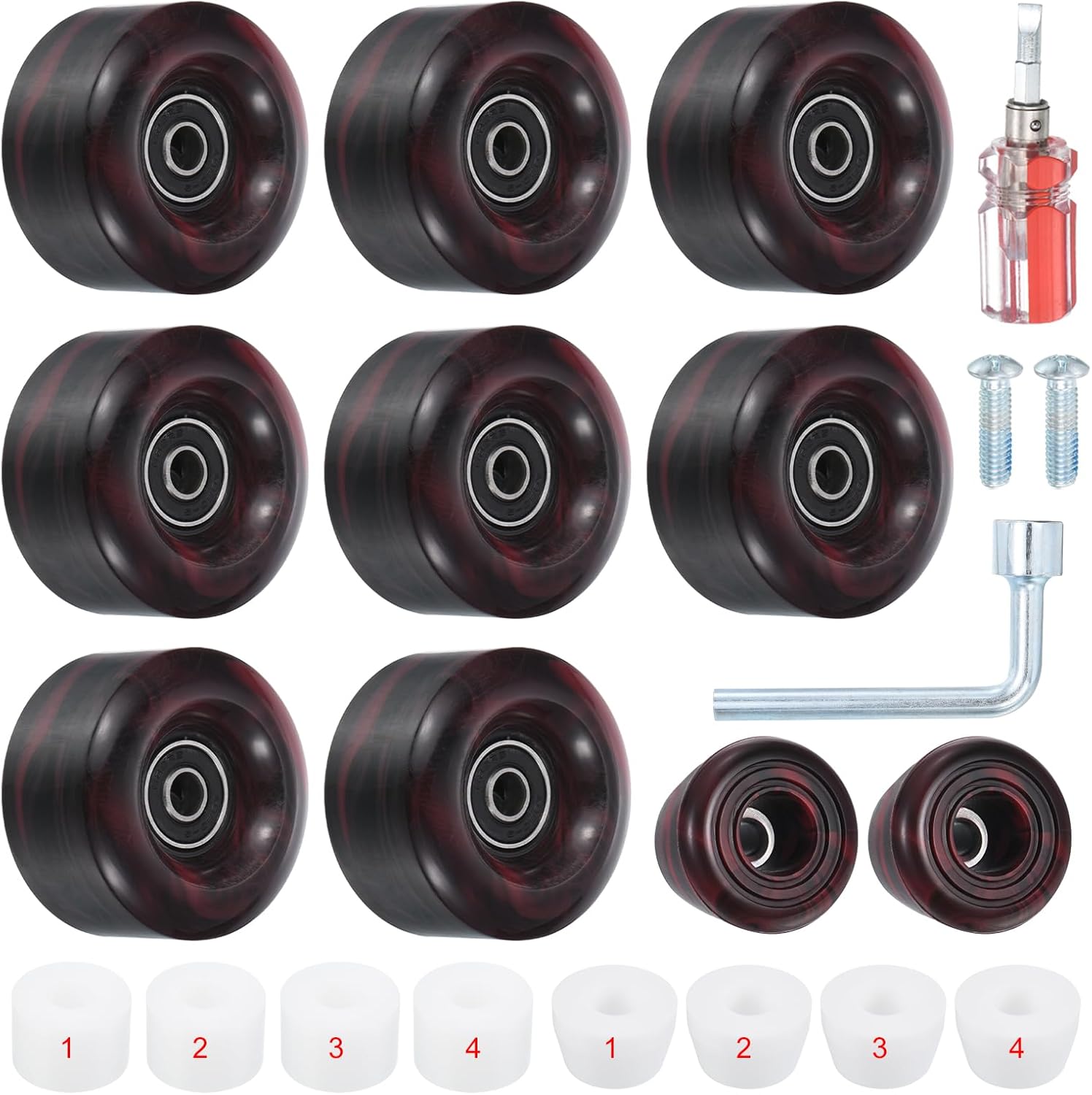 PATIKIL 8 Pack Roller Skate Wheels 58mmx32mm Quad Roller Skate Wheels with ABEC-9 Bearing 82A PU Skate Wheels & 2 Toe Stoppers for Double Row Skate Skateboard Outdoor Indoor
