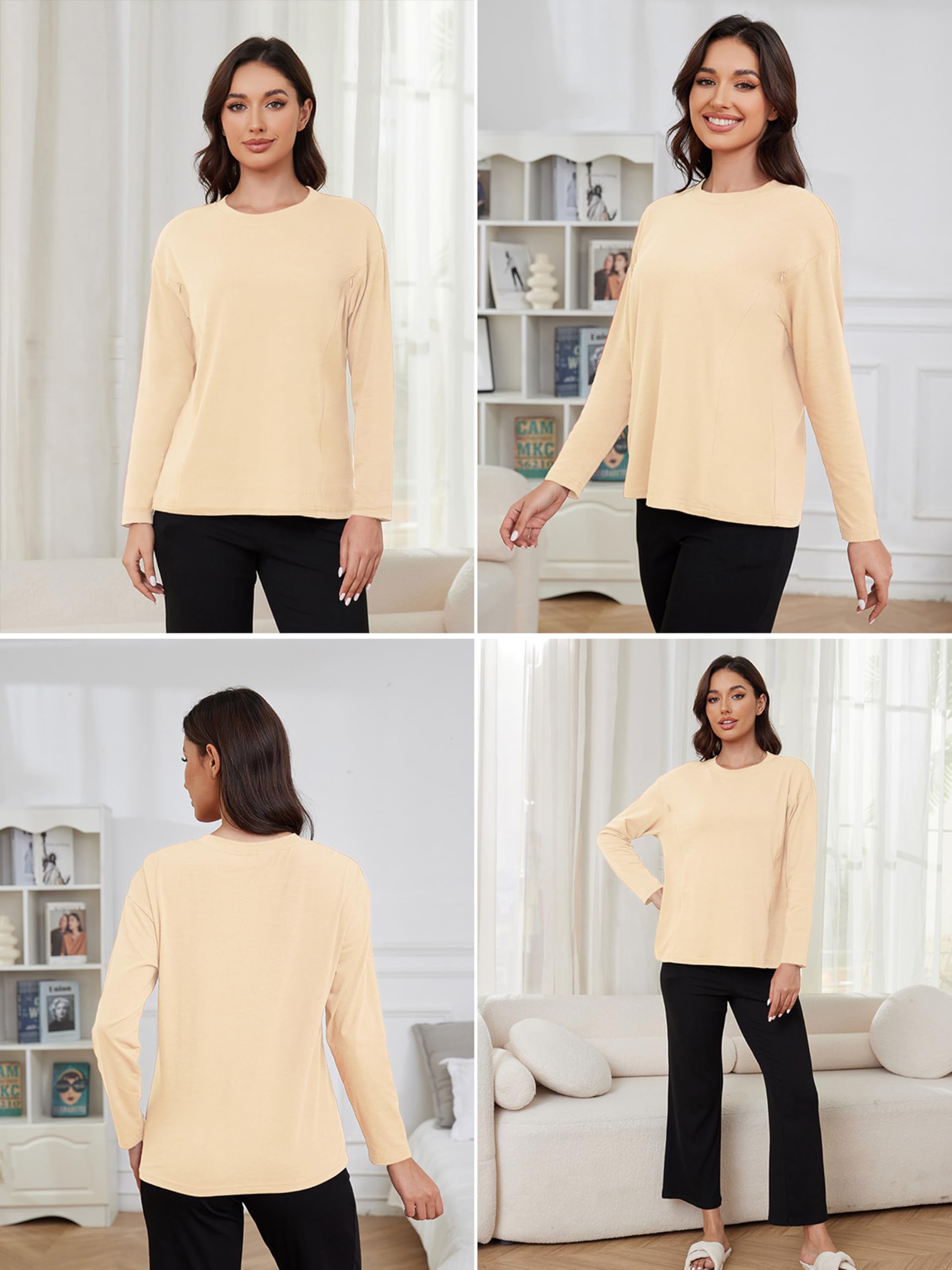 Confezione da 3 magliette da donna a maniche lunghe con chiusura lampo, per allattamento e allattamento