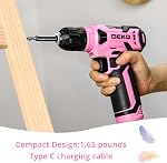 DEKOPRO 8V Perceuse sans fil, ensemble de perceuse avec glissière sans clé de 3/8 po, 42pcs Acesseurs, intégrés LED, Câble de charge de type C, perceuse de puissance rose pour le forage et les vis de serrage