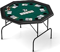 Vista 1 de Mesa de póquer plegable, mesa de cartas octágono con soporte para tazas, mesa de ocio de casino, mesa de póquer Texas Hold 'Em plegable para juego