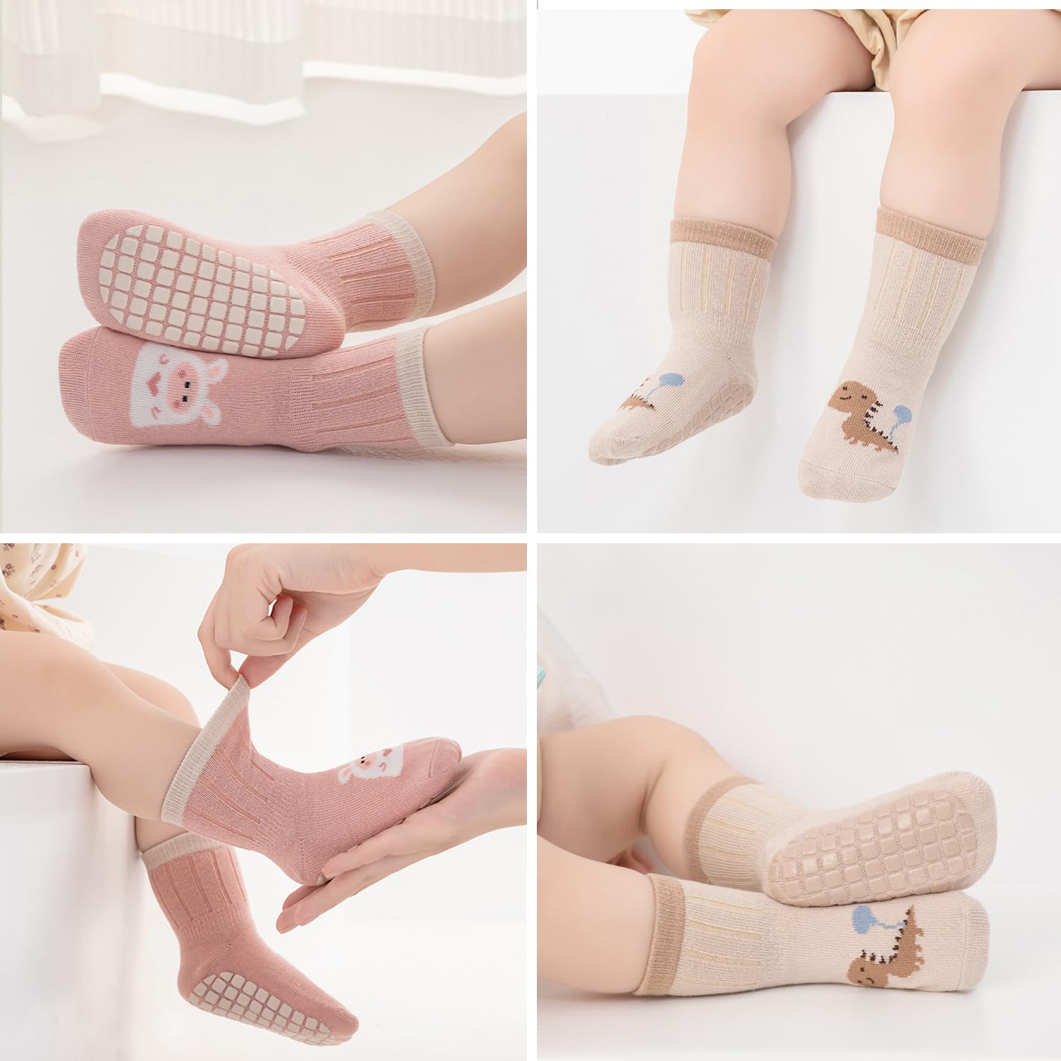 Chaussettes Antidérapantes Bébé, Chaussettes Bébé Coton,Convient Aux 1-3ans Garçons Et Aux Filles, 2 Paires