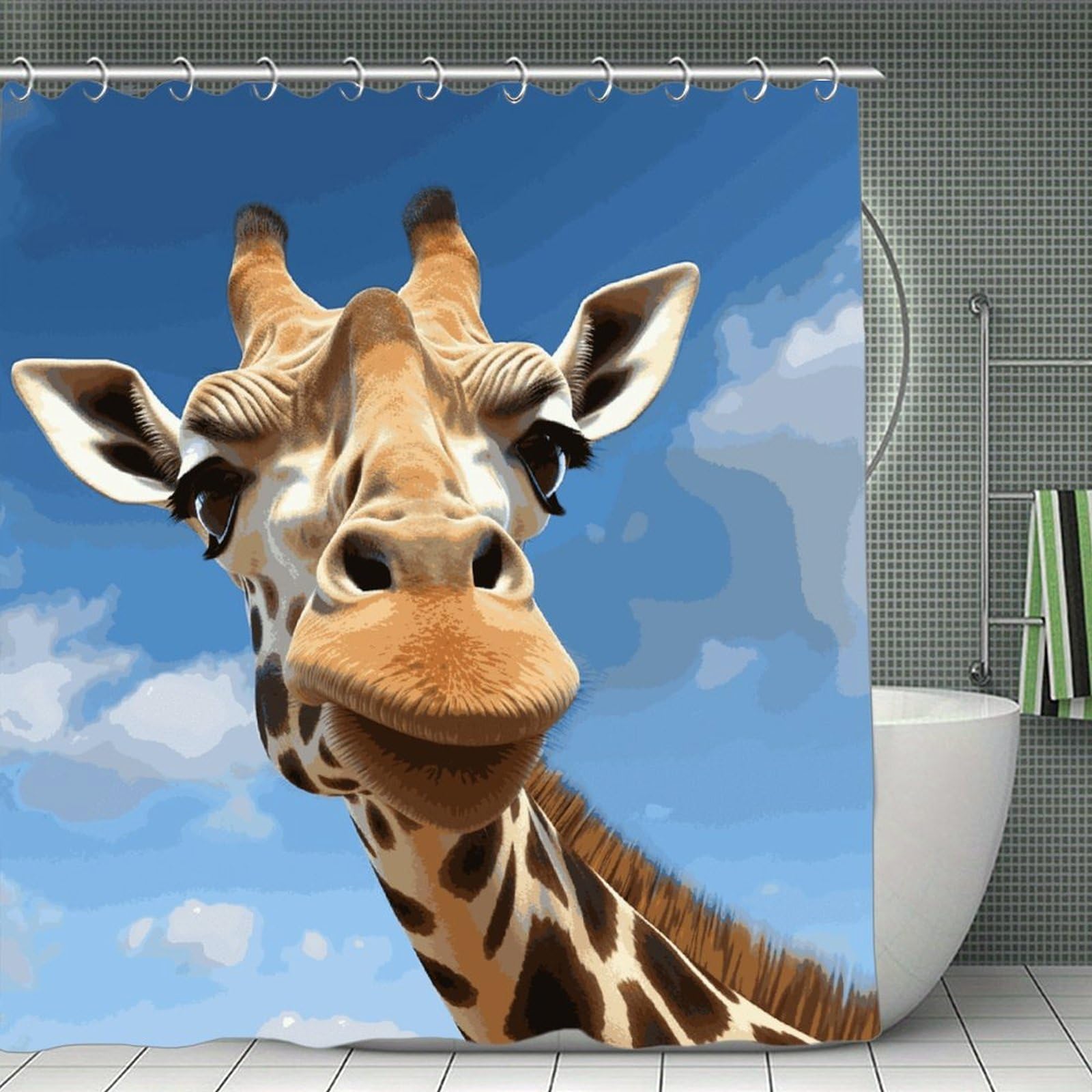 JTREHY Funny Giraffe Shower Curtain Heavy Duty Waterproof Shower Curtain Elegant Modern Farmhouse Country Ultra Thick Bath Curtains Machine Washable Showers Curtains 70.8"x70.8"