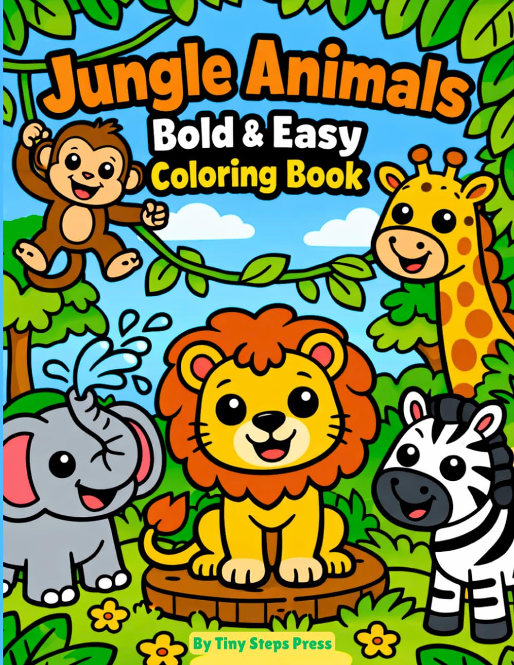 Jungle Animals Bold & Easy Coloring Book: Big Simple Pictures for Toddlers Ages 3–5 | Cute Jungle Animals with Thick Lines for Easy Coloring