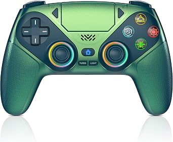 Gamrombo LED Wireless Controller for PS5, Compatible with PS5 Pro/Slim/PC, Dual Vibration, Macro/Turbo Function, 3.5mm Audio Jack, 6-Axis Motion Control Gamepad with Speaker - Chromatic Teal