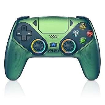 Gamrombo LED Wireless Controller for PS5, Compatible with PS5 Pro/Slim/PC, Dual Vibration, Macro/Turbo Function, 3.5mm Audio Jack, 6-Axis Motion Control Gamepad with Speaker - Chromatic Teal