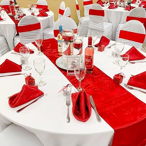 Miniatura 6 de Paquete de 24 caminos de mesa rojos de satén de 12 x 108 pulgadas de largo para fiestas, decoración de mesa de tela satinada suave para bodas,