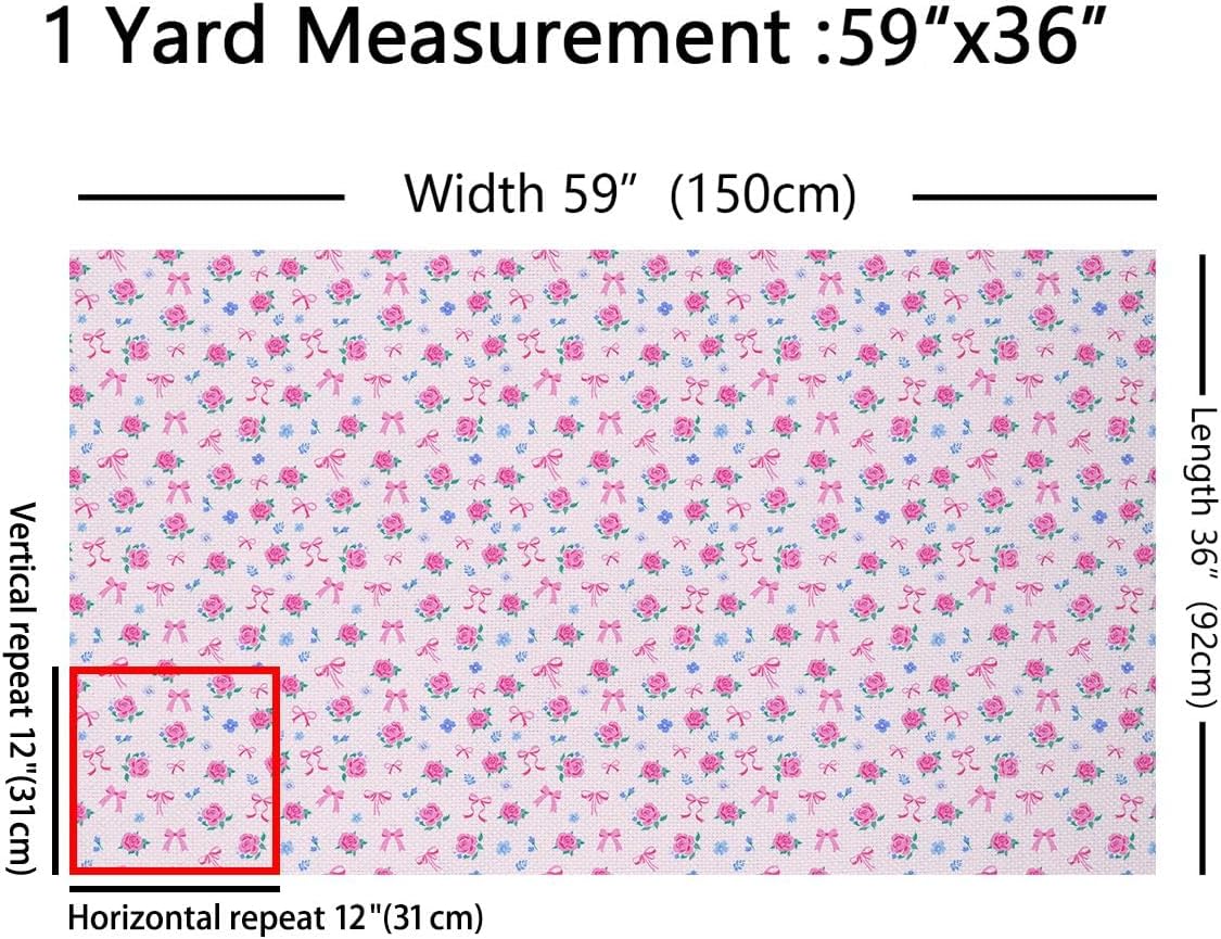 Feelyou Cute Bow Fabric by The Yard Romantic Rose Flower Upholstery Fabric Bow Tie Floral Waterproof Indoor Outdoor Decor for DIY Sewing Craft Projects 2 Yards