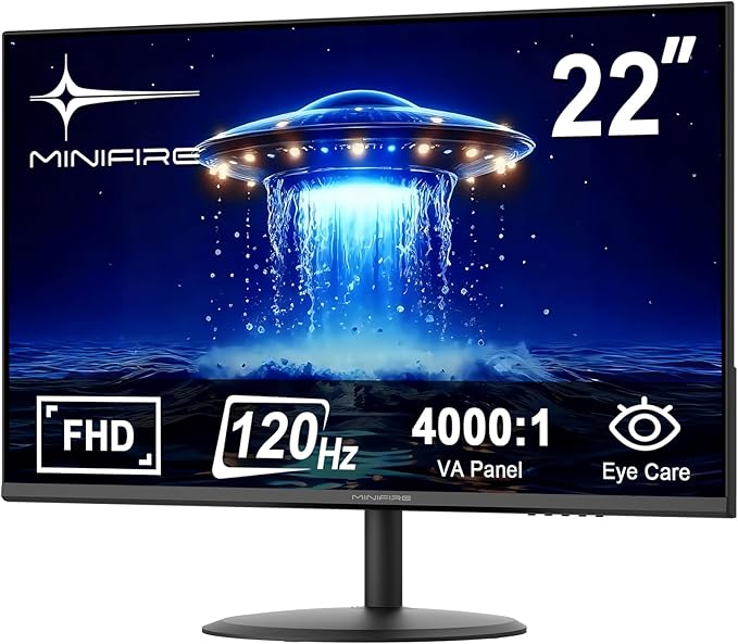 Minifire Écran PC 22 Pouces FHD (1920 x 1080), 120Hz, 107% sRGB, Mode Faible lumière Bleue, Angle de Vision de 178°, Design de Mode Ultra Edge, Adaptive-Sync, HDMI 1.4×2-MF22X3AH