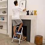 Soctone 2 Step Ladder, Lightweight Folding Step Stools for Adults with Anti-Slip Pedal, Portable Sturdy Steel Ladder with Handrails, Perfect for Kitchen & Household, 330 lbs Capacity, White