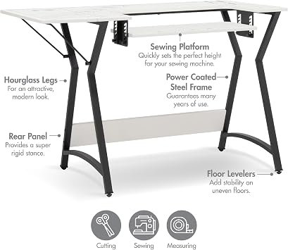 Small Sewing Table with Gridded White Top and Black Hourglass Legs