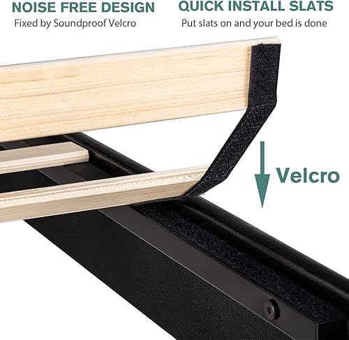 Miniatura 6 de IMUsee Base de cama tapizada de piel sintética tamaño Queen con cabecera capitoné con botón ajustable, listones de madera y soporte de rieles de