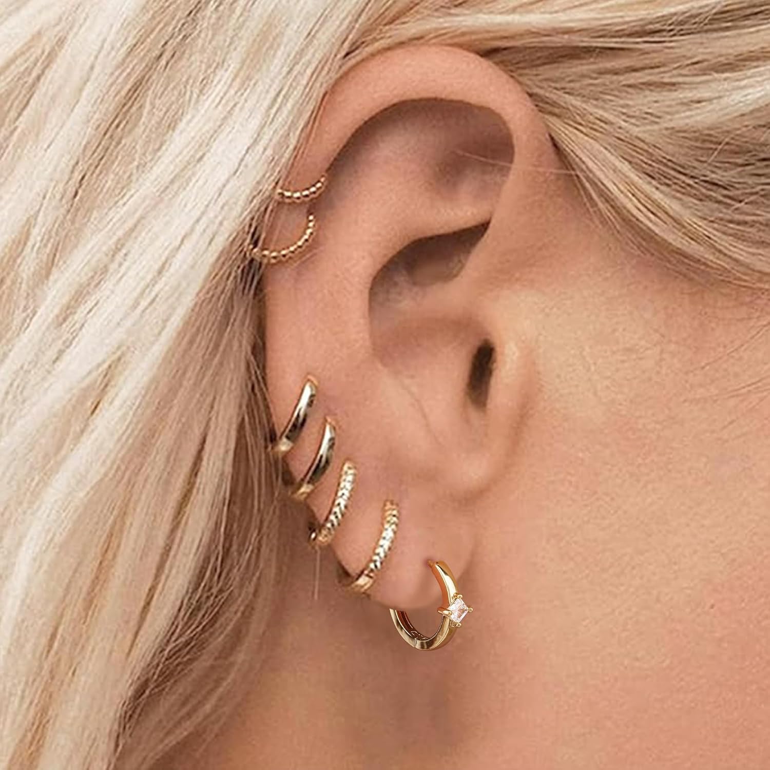 micuco 3 Pairs Small Hoop Earrings Set for Women, 14K Gold Plated Huggie Hoop Earrings for Men, Tiny Cartilage Hypoallergenic Earring Set - Image 6