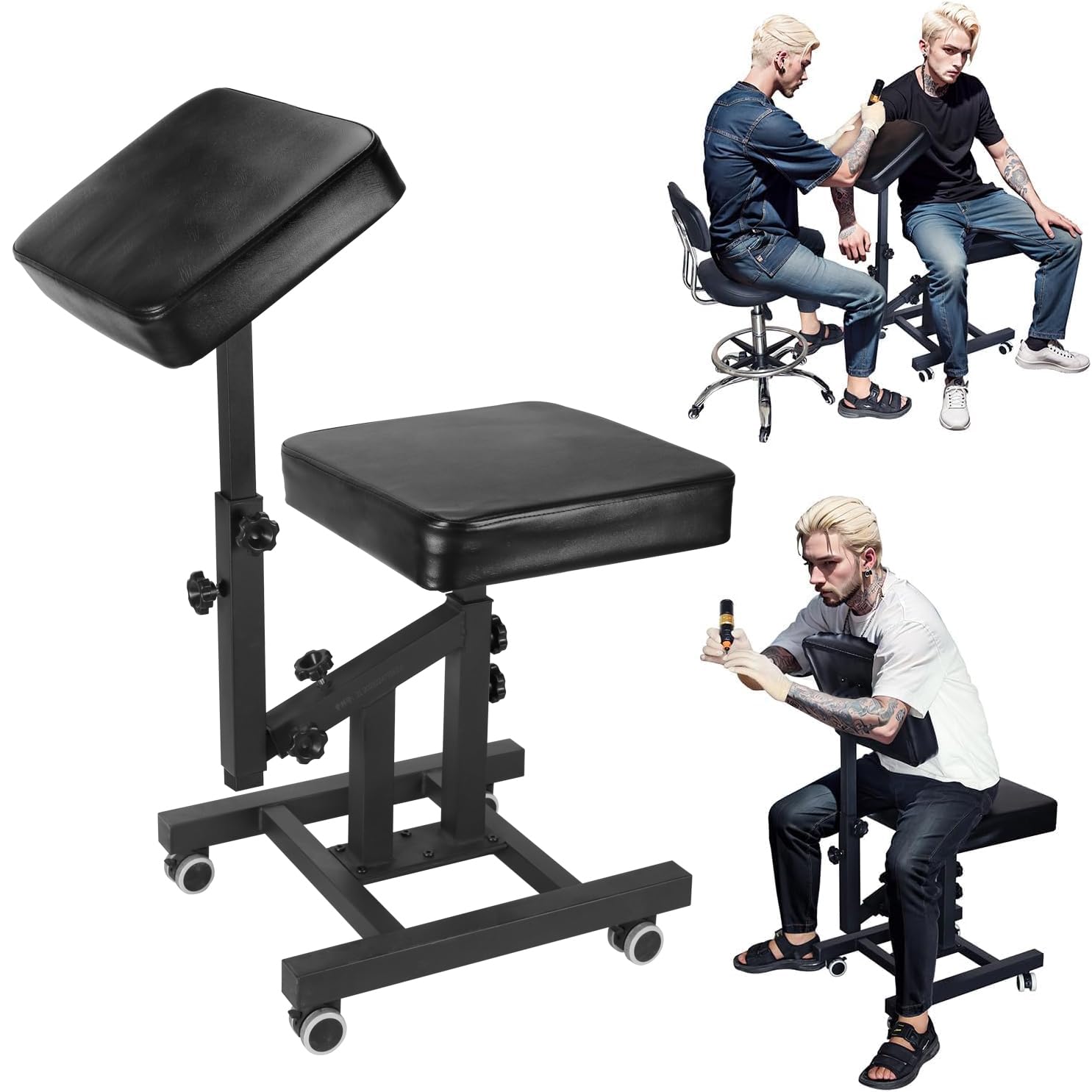 Tattoo Chair for Client High-Density Sponge Height Adjustable Spa Salon Folding Massage Chair Tattoo Equipment with Armrest Stand with Wheels-image-22