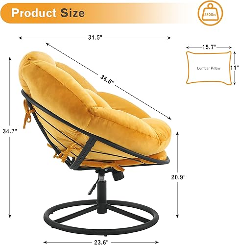 Miniatura 3 de MCombo Sillas giratorias Papasan, silla acogedora con elevación de gas con ajuste de altura, silla mecedora de terciopelo para sala de estar,