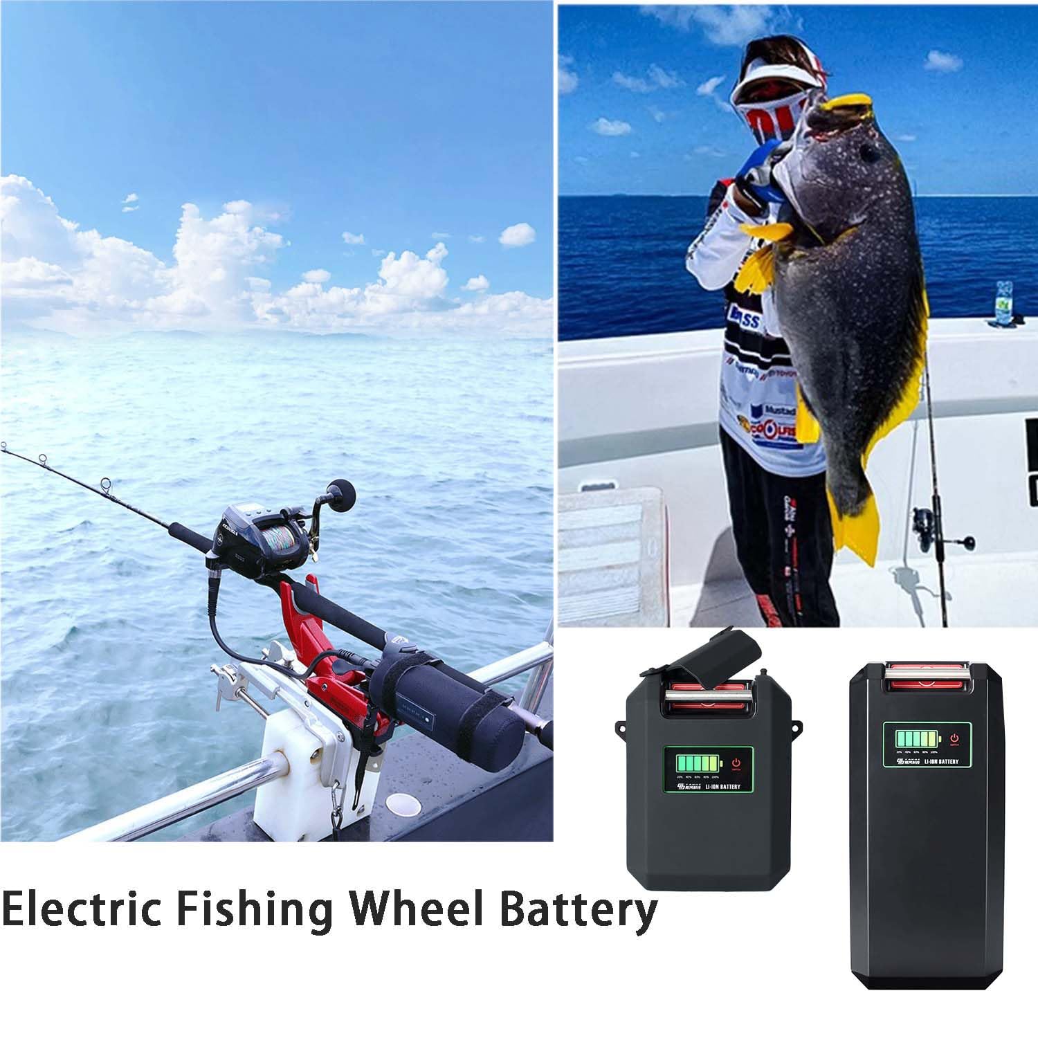 Batería de Litio para cabrestante eléctrico de 14,8V 7500mAh, 10000mAh, 15000mAh para Carrete de Pesca con indicador de Carga y Cargador, batería para caña de Pescar